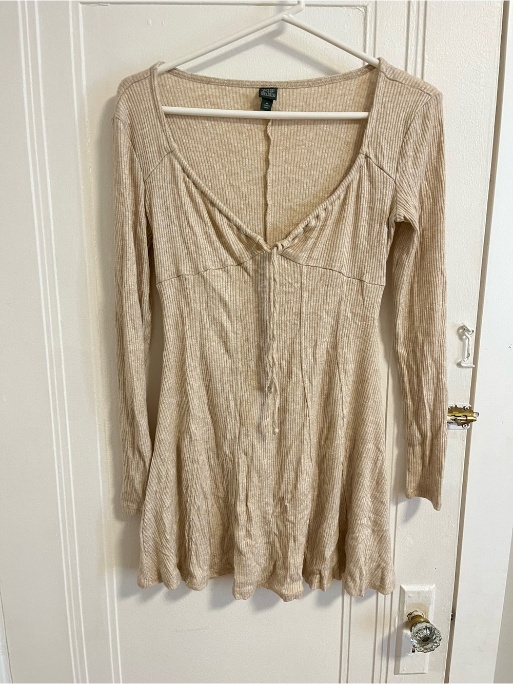 Cream & Gold Threaded Long Sleeve Dress